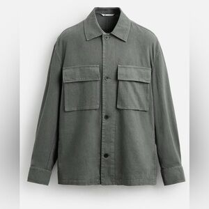 Zara Linen Cotton shirt jacket in gray NWT LARGE